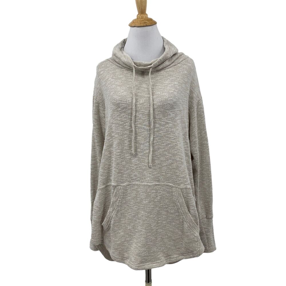 Prana Sweatshirt Womens S Small Gray Organic Cotton Frieda Cowl Neck Drawstring